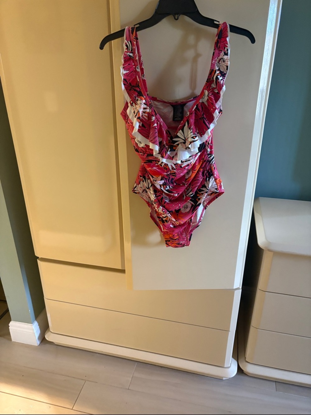 Tommy Hilfiger Pink Floral Ruffle One-Piece Swimsuit